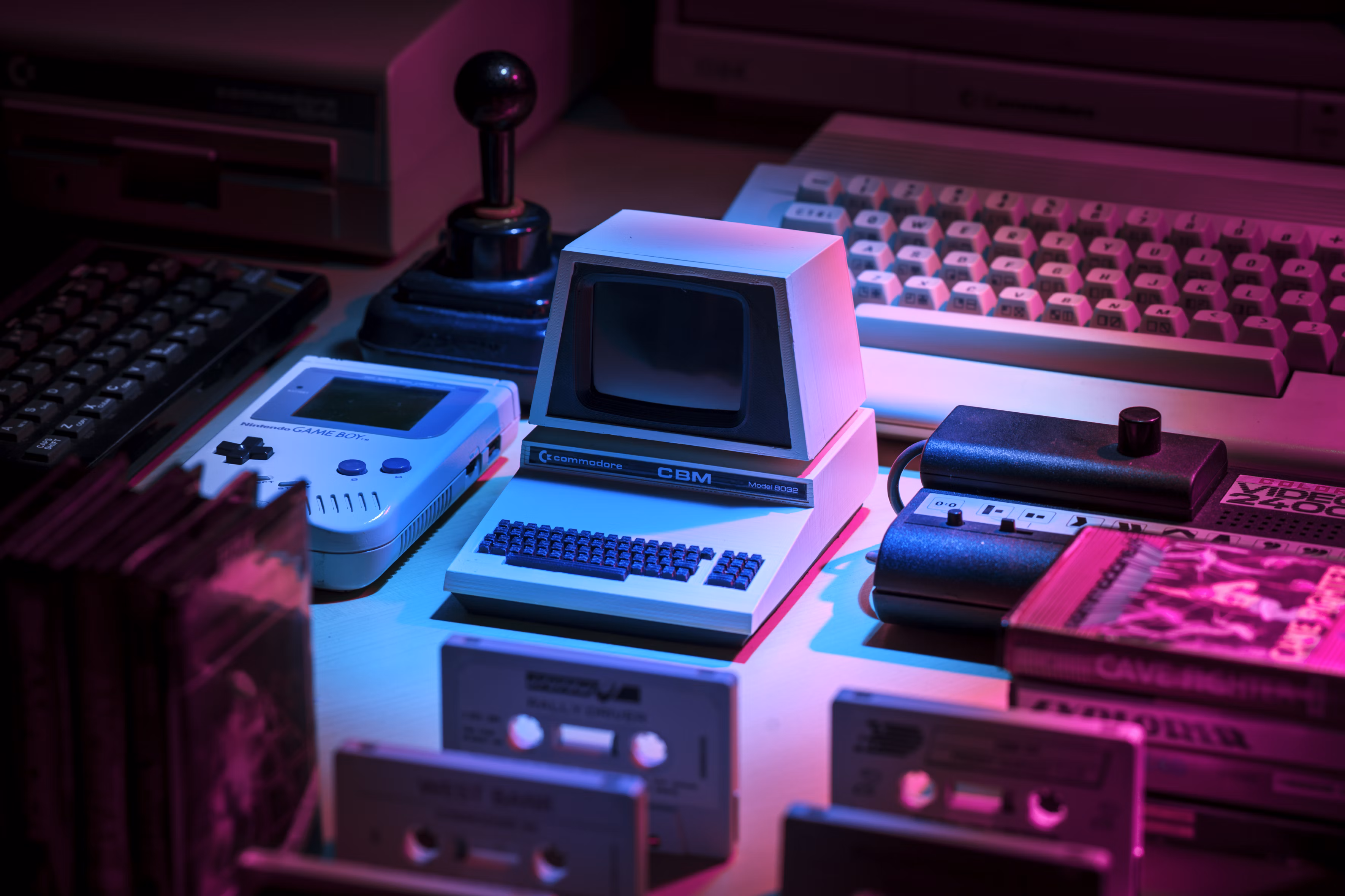 retro computer and gaming console (atari, gameboy commodore)